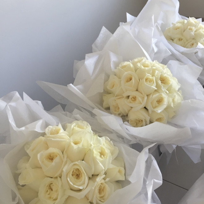 Bridal ROUND Bouquet White Roses